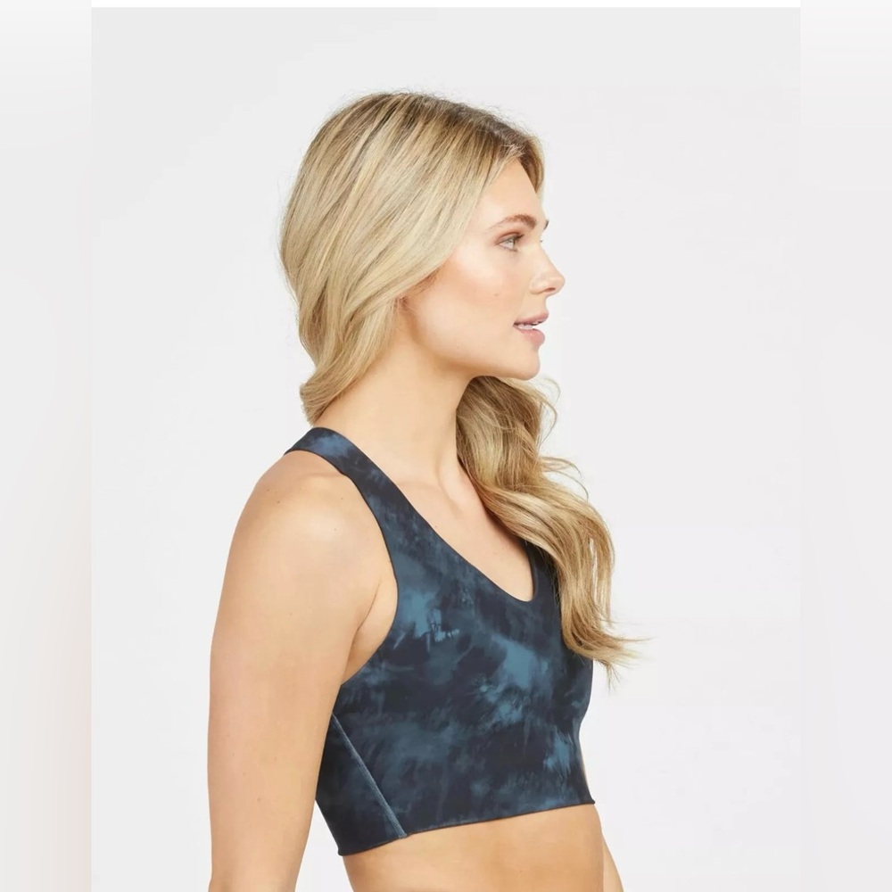 Spanx Printed longline sports bra in storm tie dye XS NWT